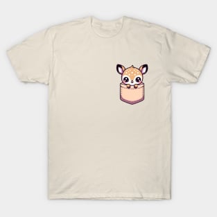 Kawaii Baby Deer in Pocket Cute Peeking Deer T-Shirt